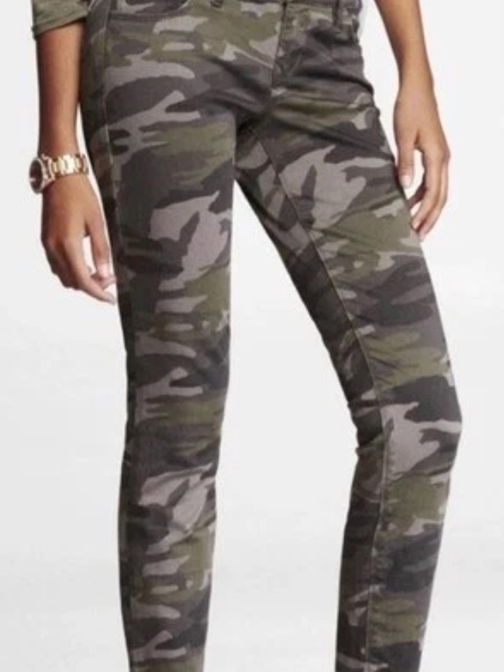 Express Camo Skinny Jeans - Olive & Gray